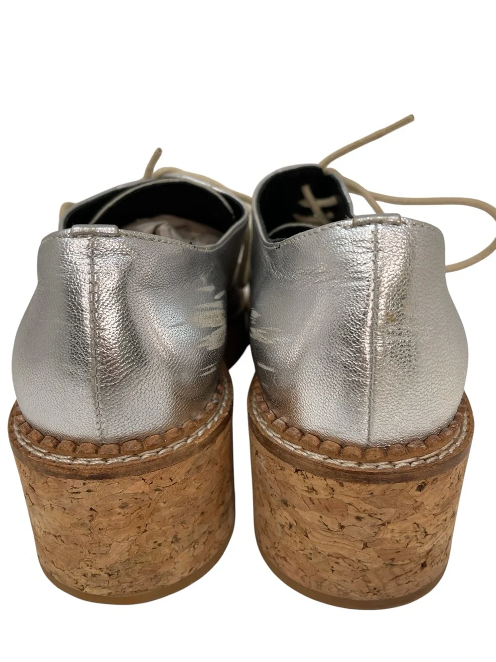 Michael Kors Silver Platform Oxford Shoes Lace Up Cork Sole Size 38 or 8